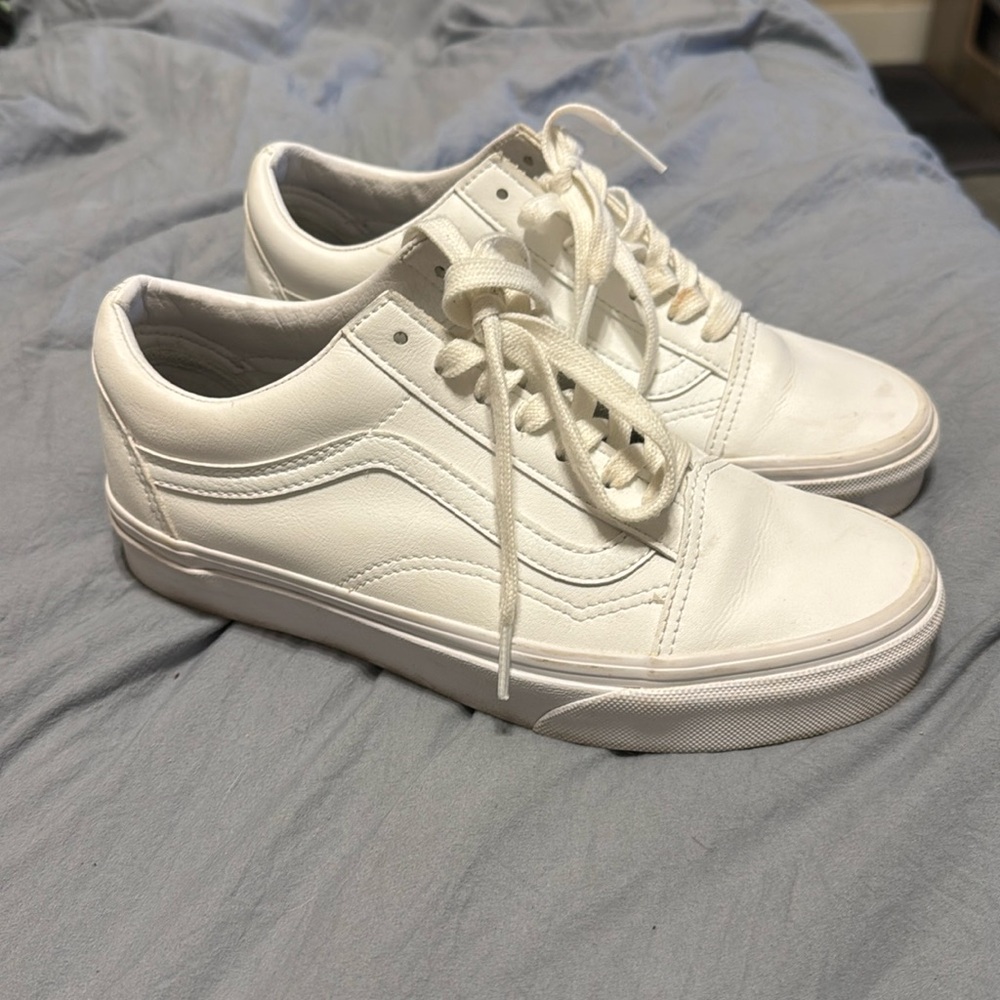 Vans Old Skool White Leather size 5.5 Men 7.0 Women